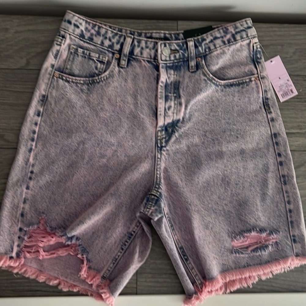 Wild Fable Women's High-Rise Bermuda Jean‎ Shorts Pink Acid Wash Size 6